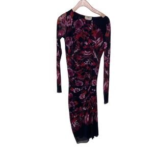 FUZZI  Floral Bodycon Tulle Midi Dress Long Sleeve Crewneck Size Medium